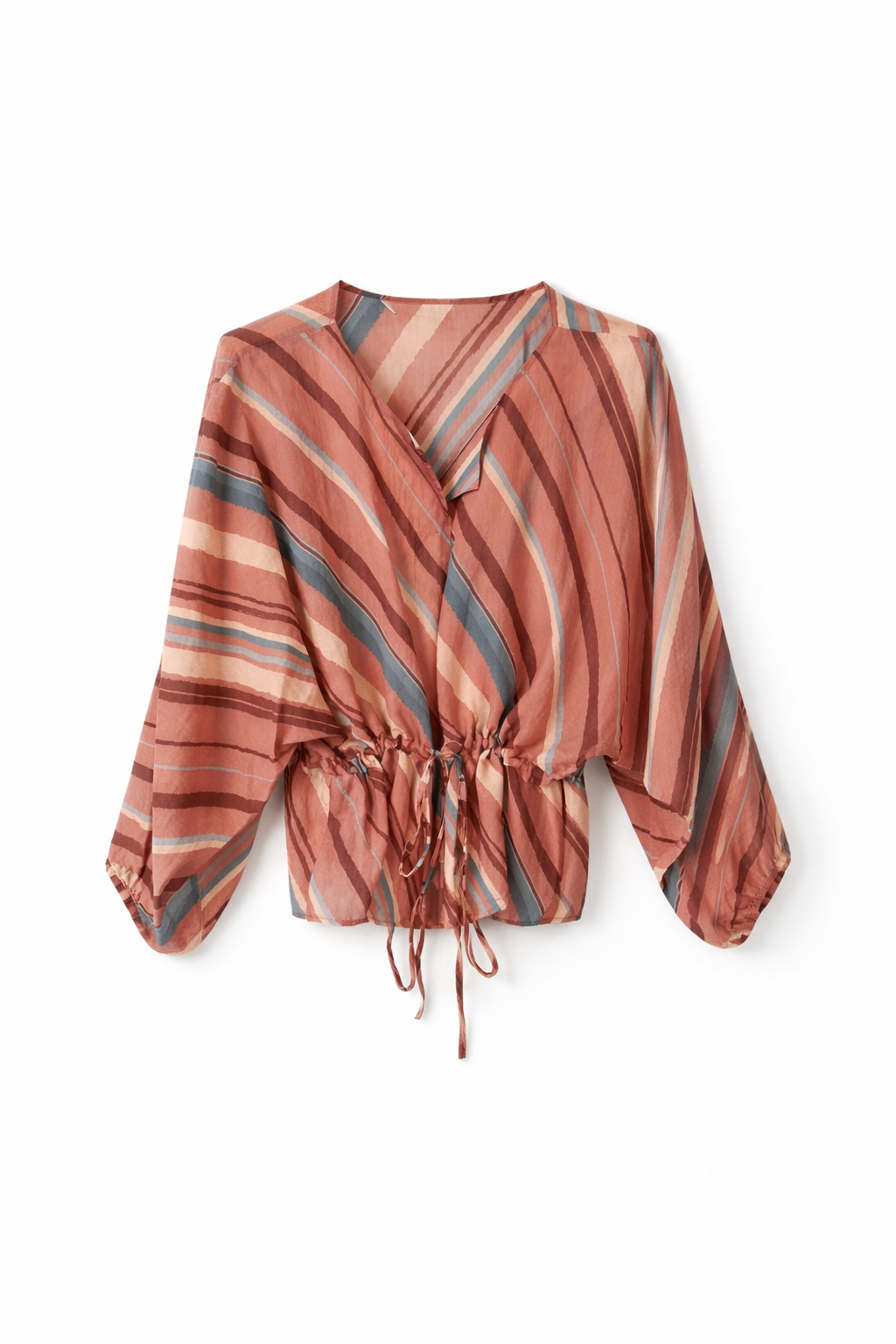 Terracotta Stripe Wrap Top & Wide-Leg Pants Set