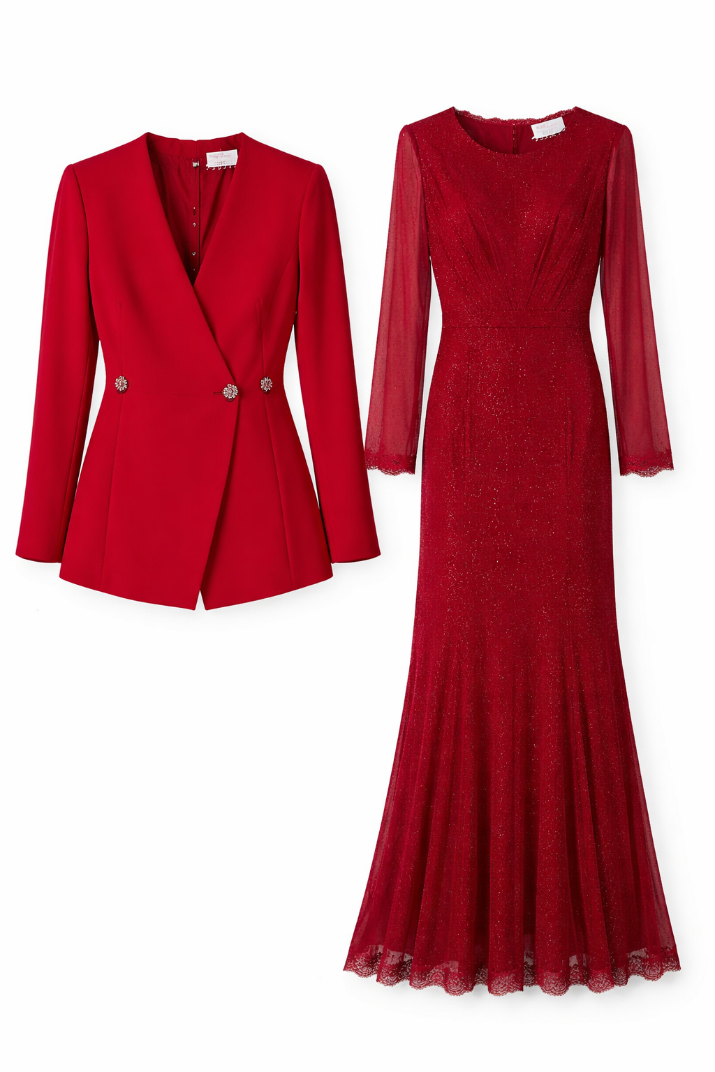 Elegant Black Glitter Mermaid Dress with Tailored Blazer Set
