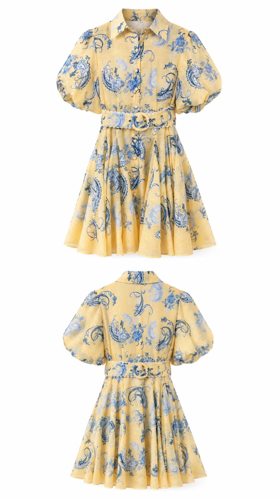 Sunlit Paisley Belted Mini Dress