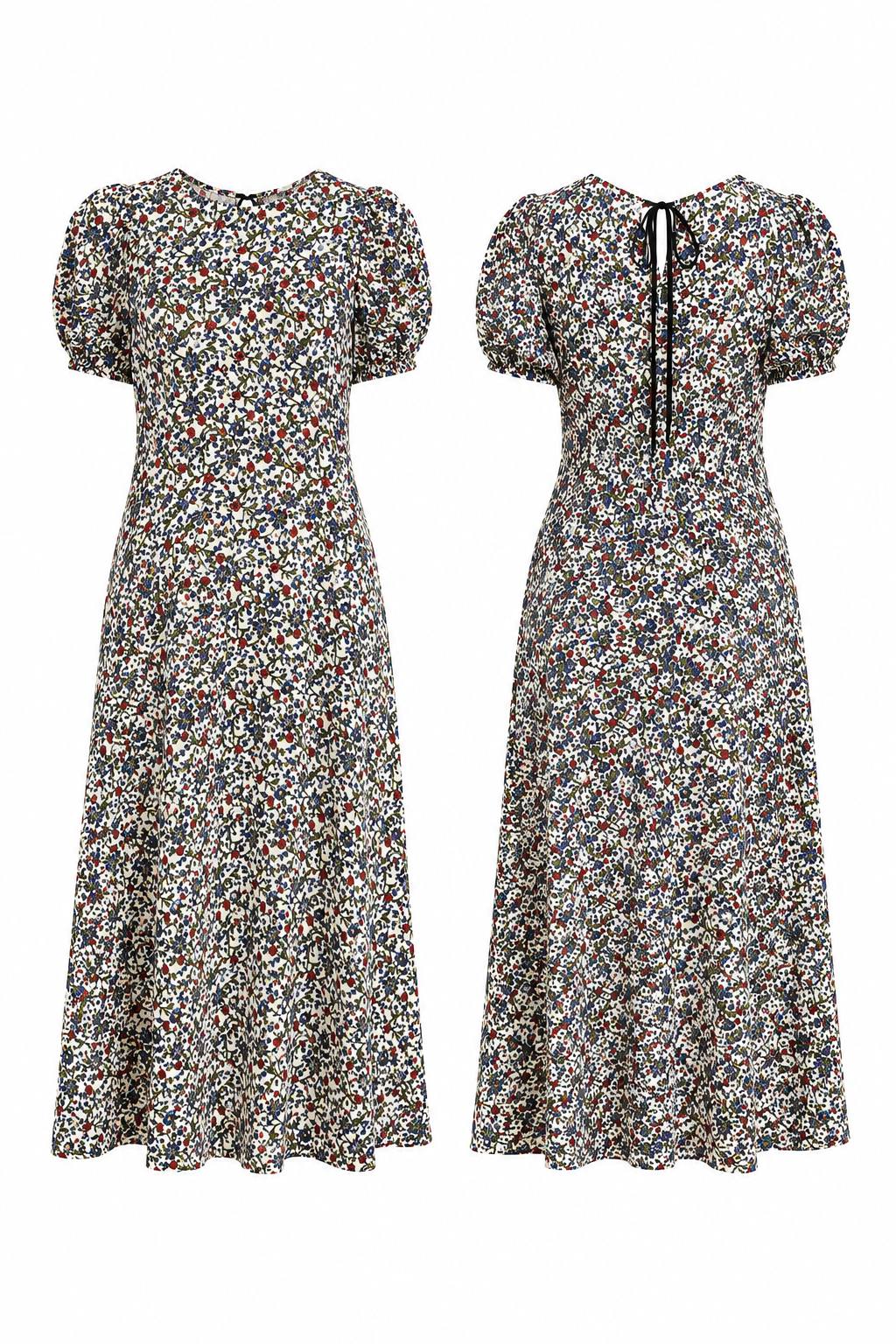 Floral Elegance Puff Sleeve Maxi Dress