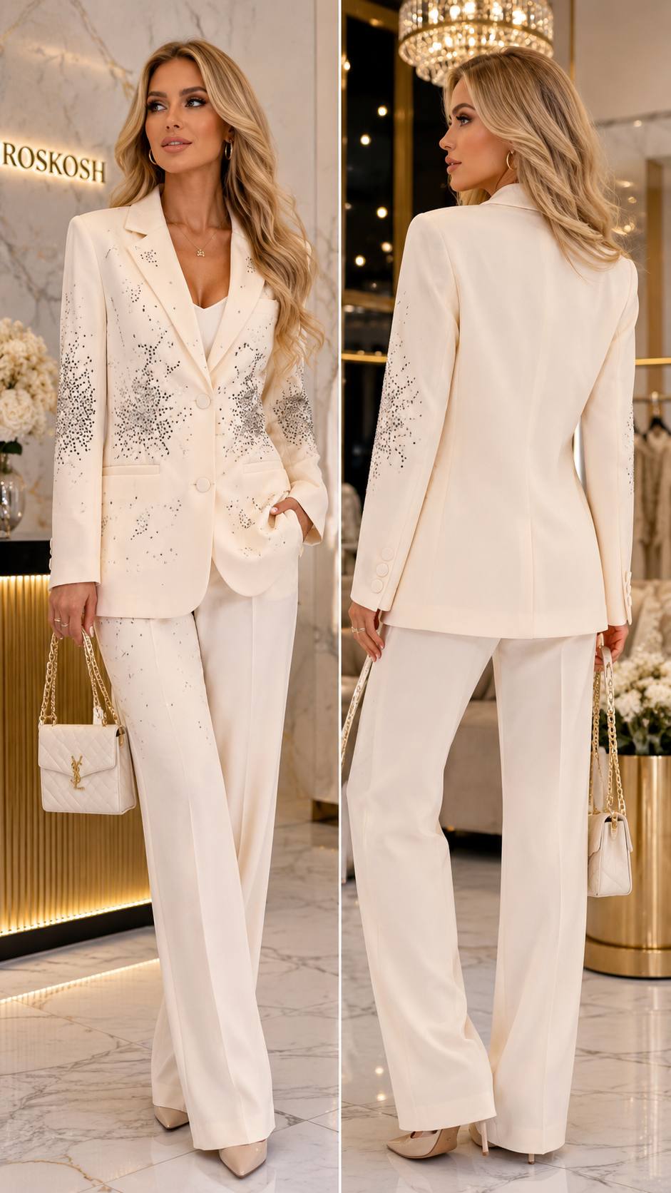 Celeste Crystal Embellished Ivory Blazer