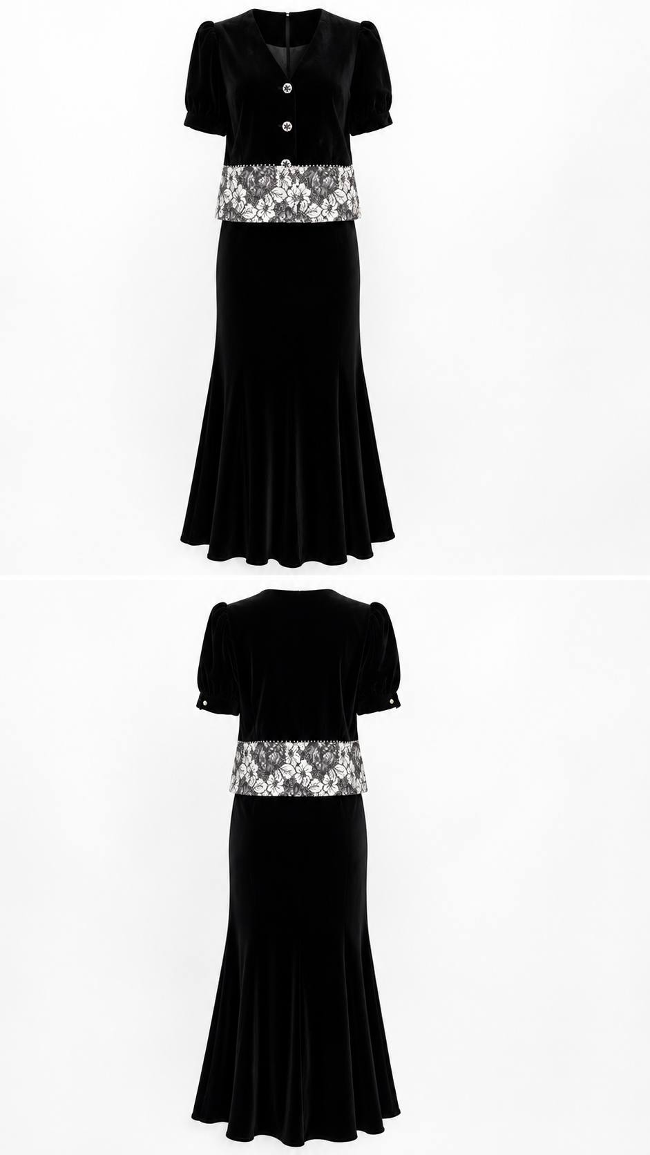 Midnight Velvet Lace Two-Piece Maxi Set