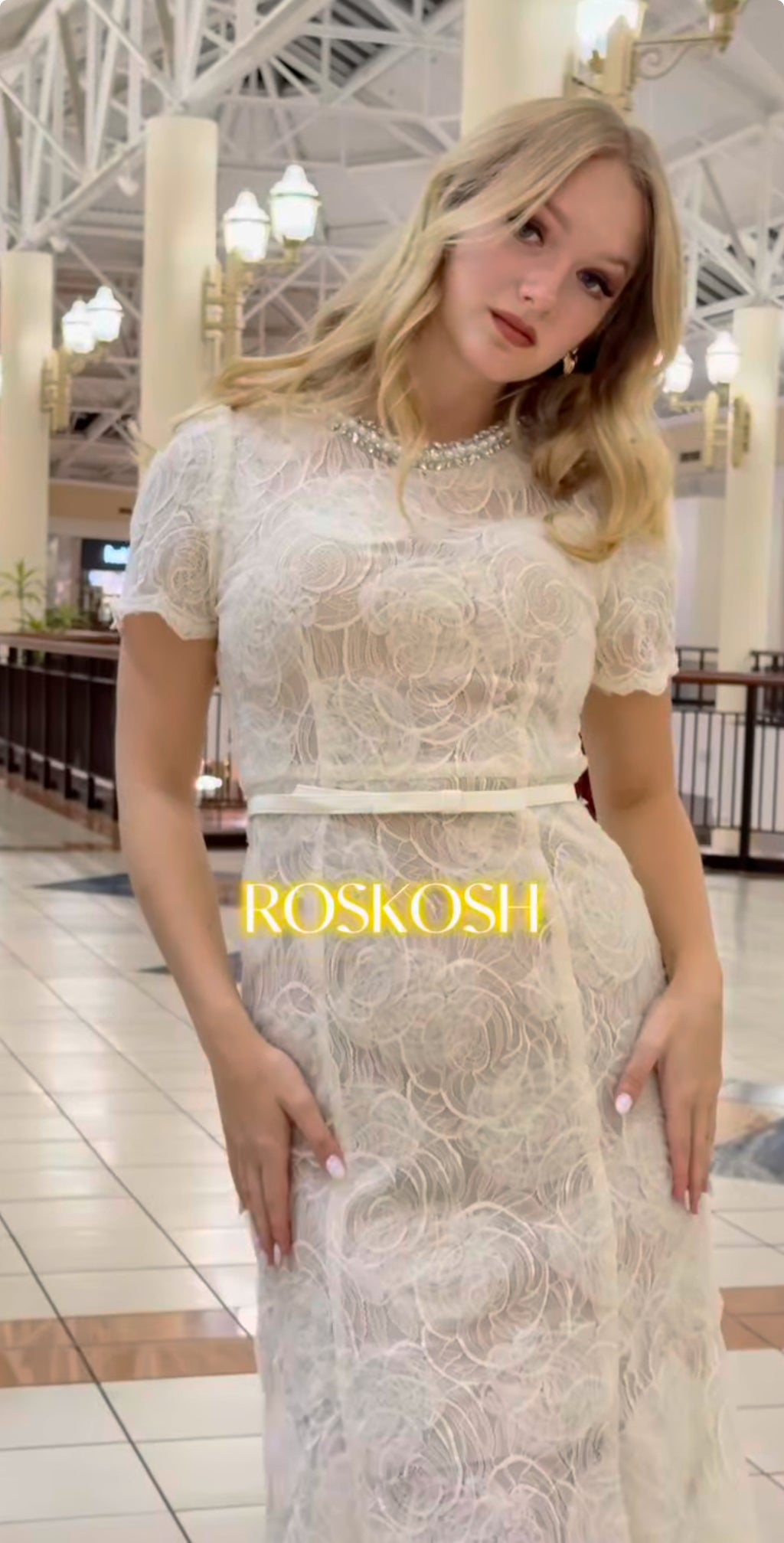 Pearl Neckline Lace Midi Dress