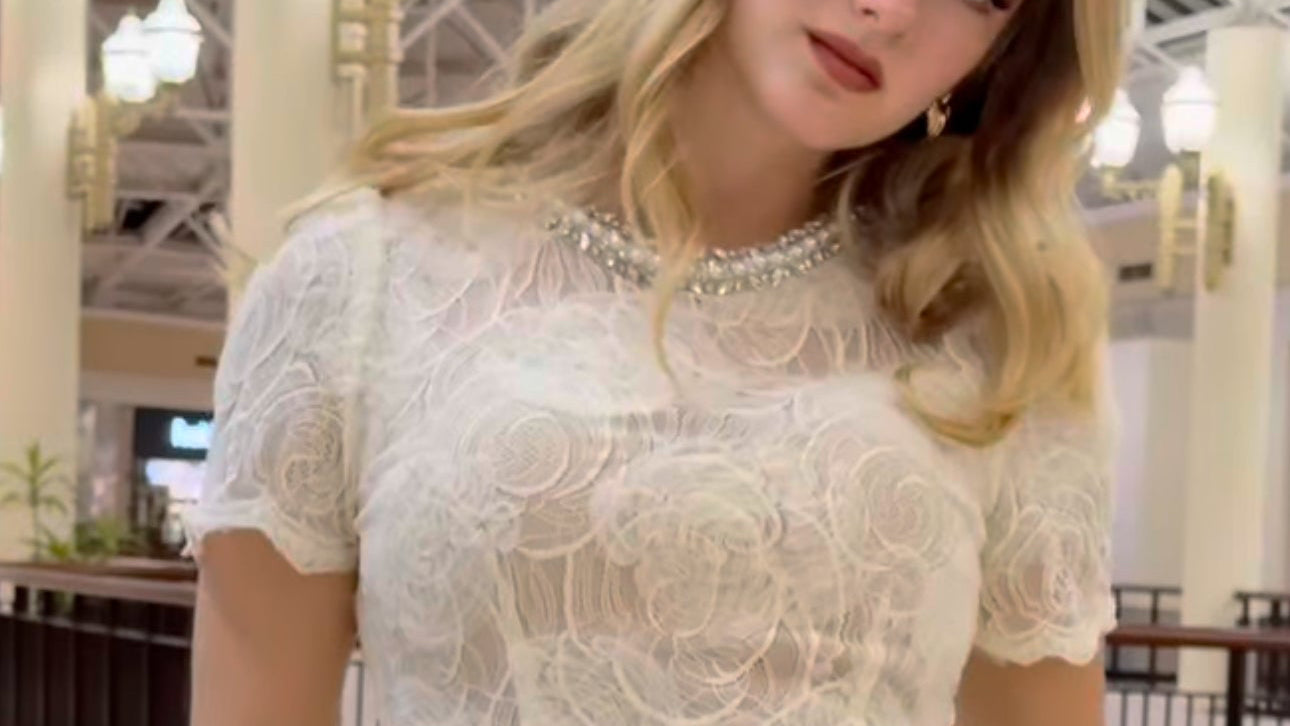 Pearl Neckline Lace Midi Dress