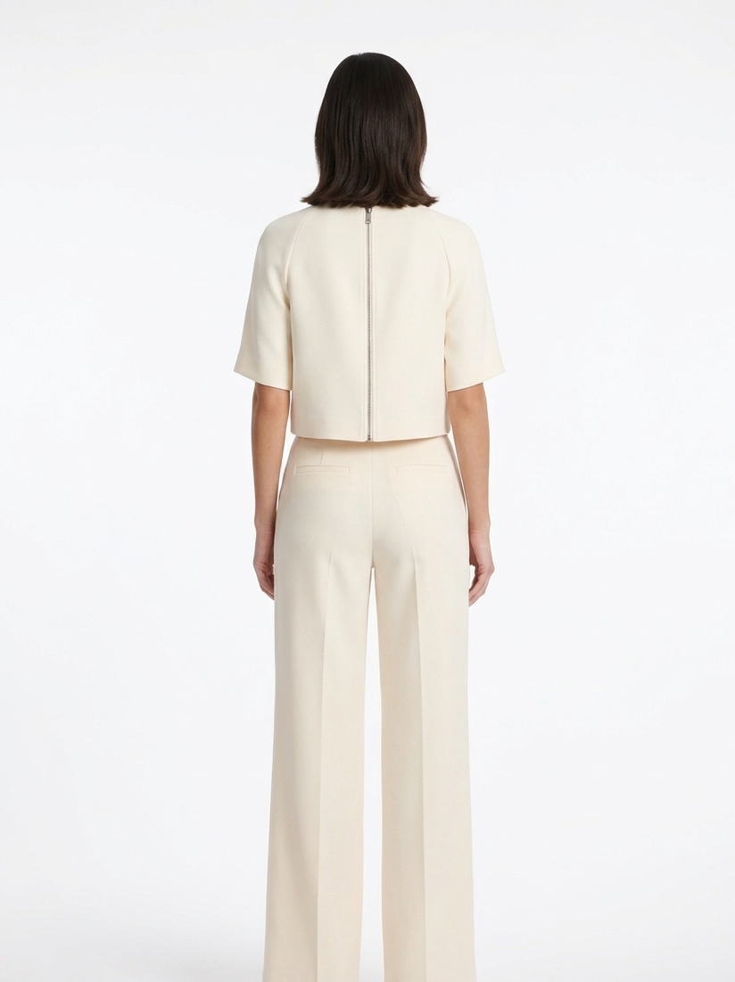 Elegant Ivory Embellished Crop Top & Wide-Leg Trouser Set