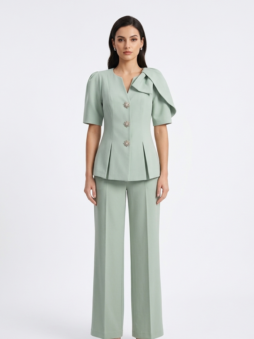 Tailored Peplum Top & Wide-Leg Trouser Set