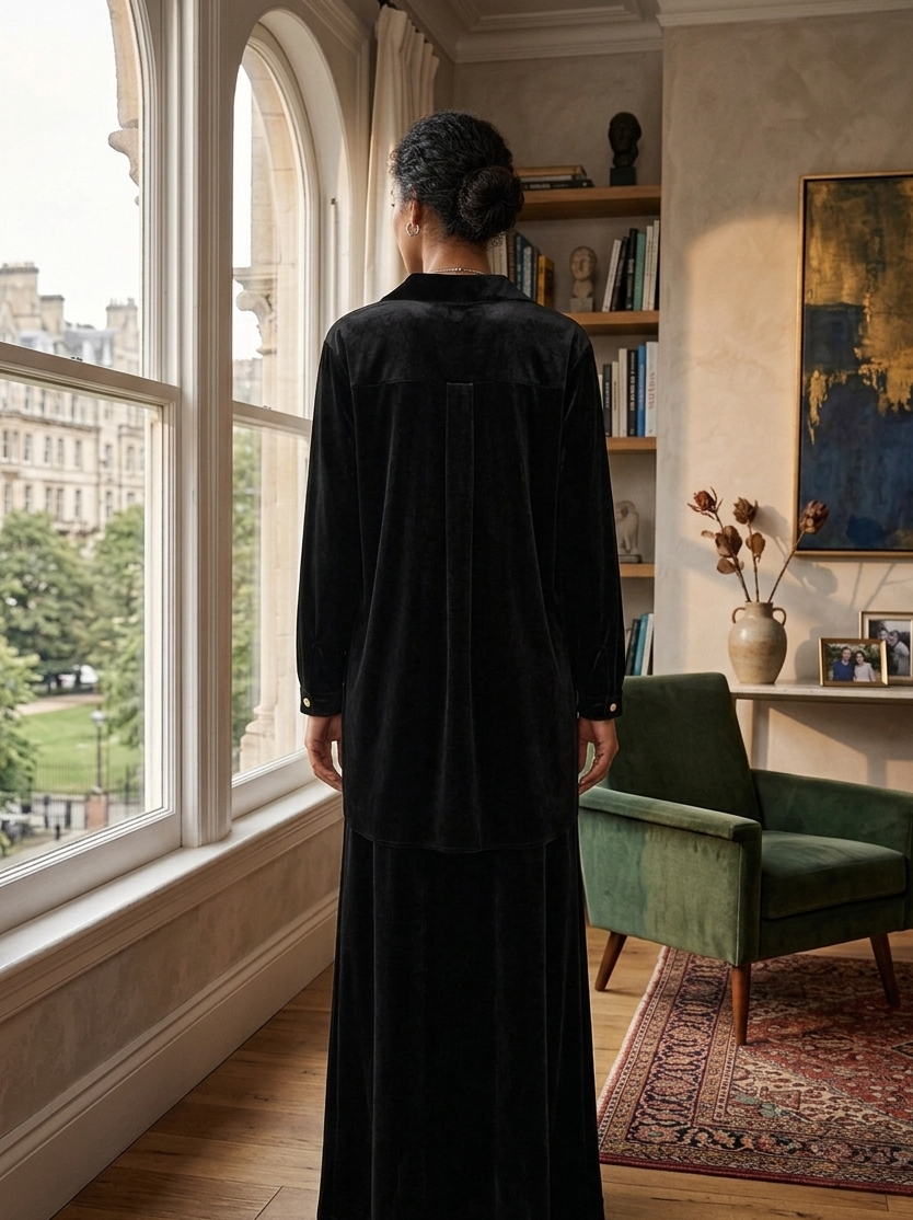 Black Velvet Tie-Front Maxi Dress – Elegant Minimalist Style