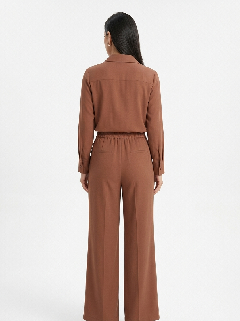 Rust Embellished Shirt & Wide-Leg Trouser Set
