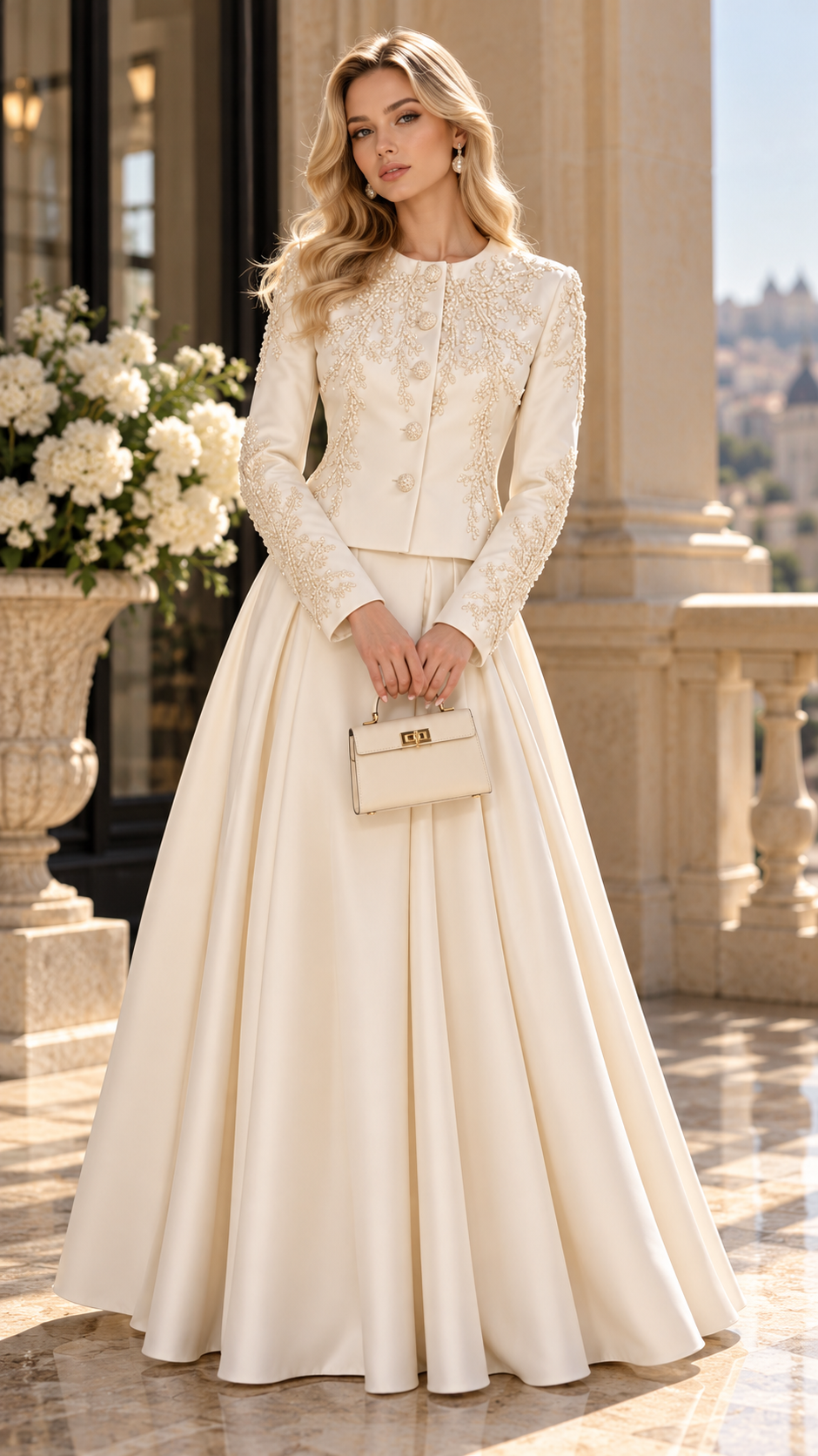 Ivory Pearl Embroidered Couture Skirt Set