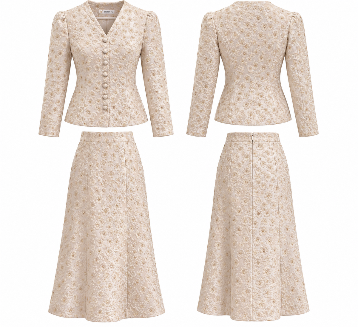 Ivory Floral Jacquard Two-Piece Skirt Set