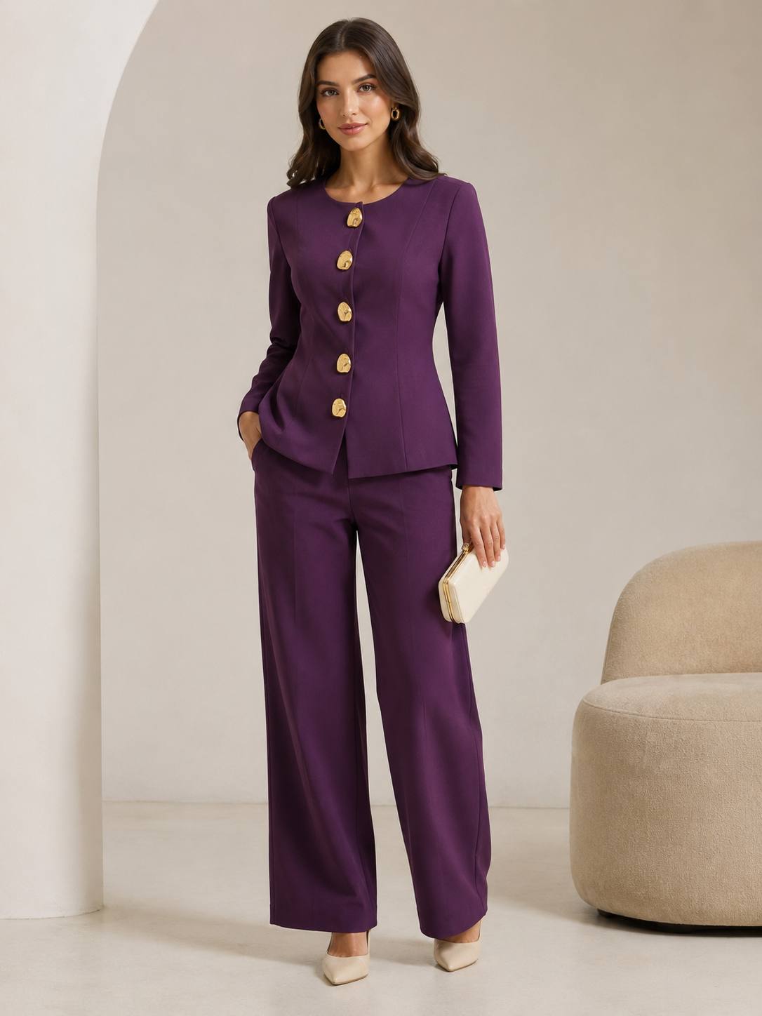 Royal Plum Elegance Tailored Two-Piece Pantsuit