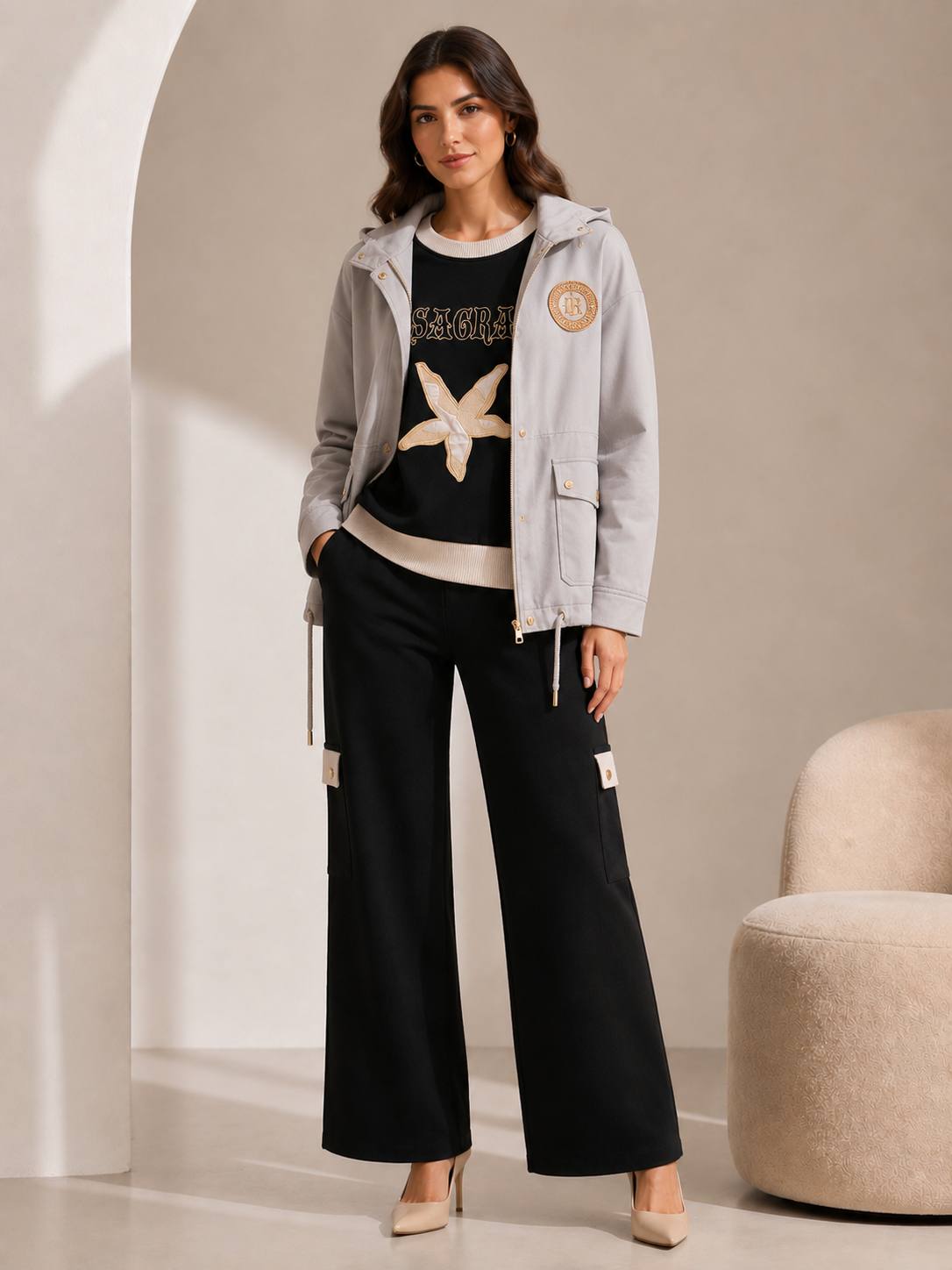 Urban Luxe Three-Piece Lounge Set with Signature Windbreaker