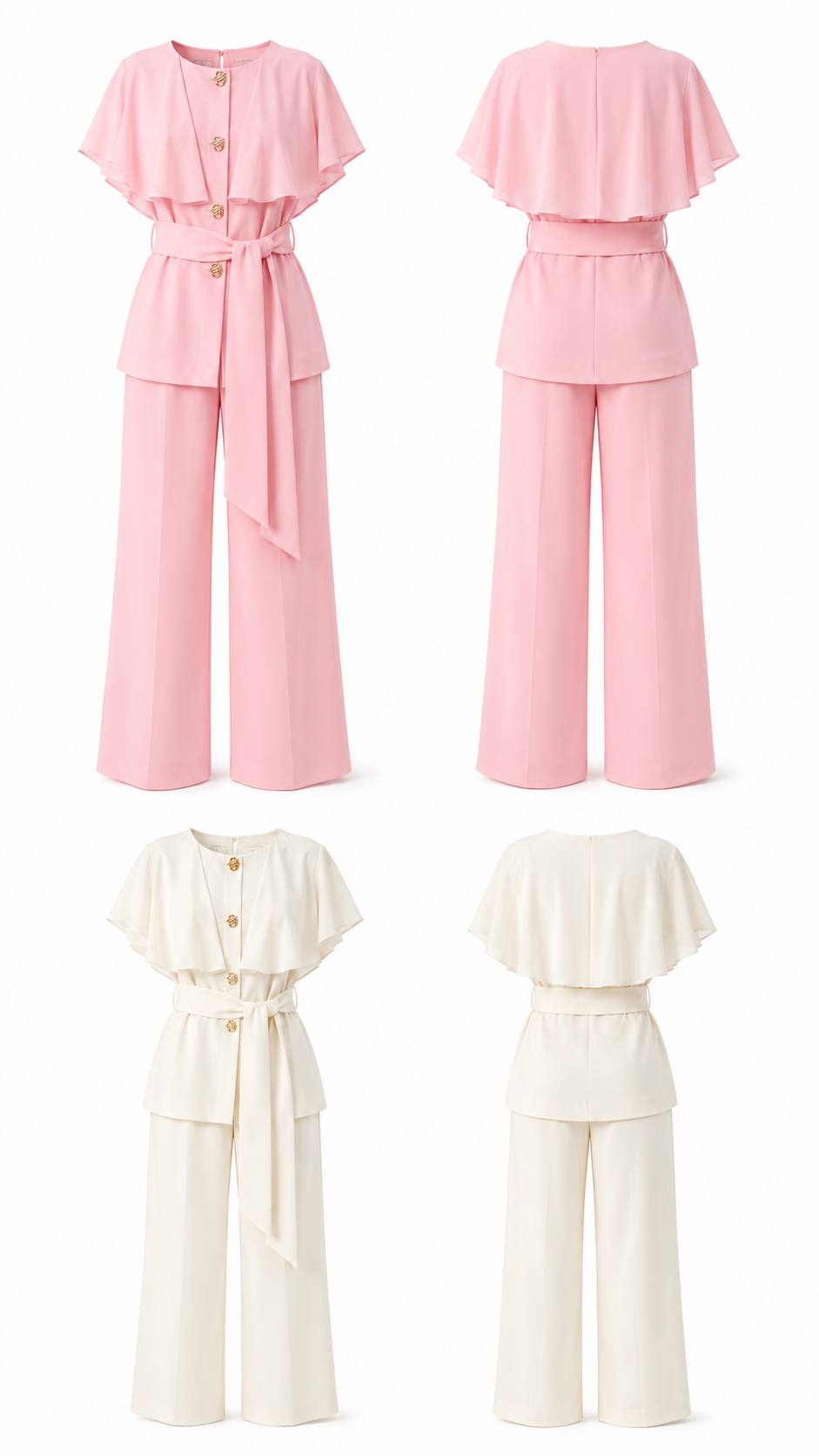 Blush Elegance Cape Top & Wide-Leg Trouser Set