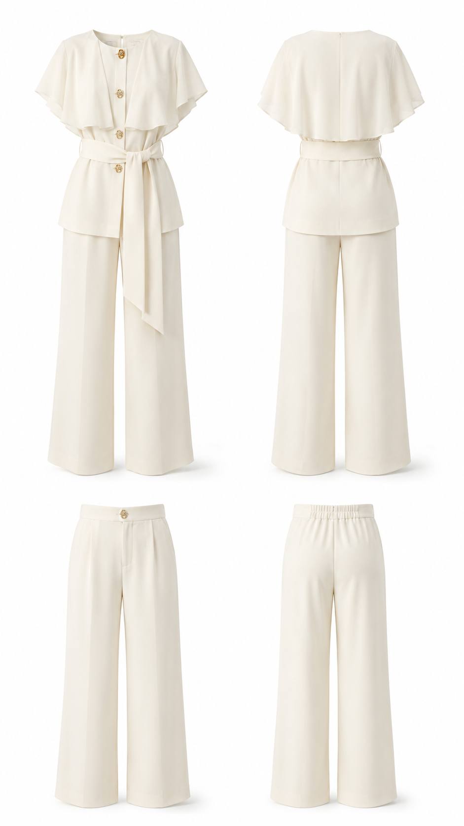 Blush Elegance Cape Top & Wide-Leg Trouser Set