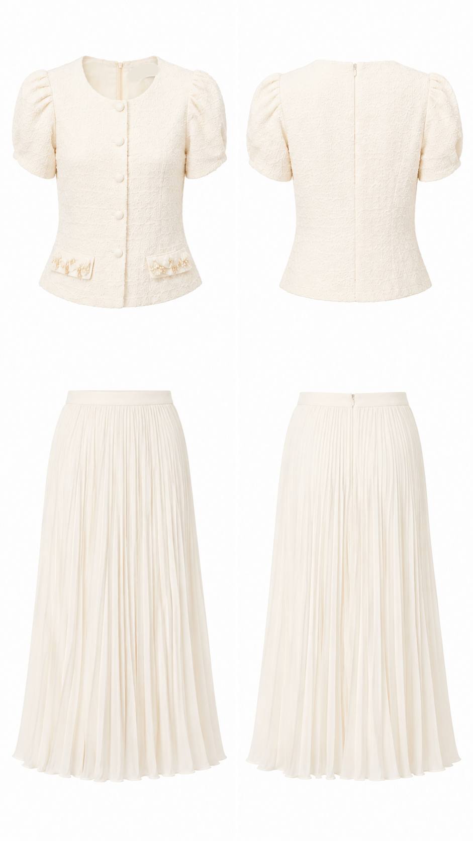 Ivory Grace Textured Top & Pleated Midi Skirt Set