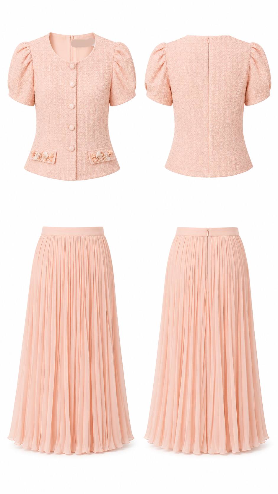 Ivory Grace Textured Top & Pleated Midi Skirt Set