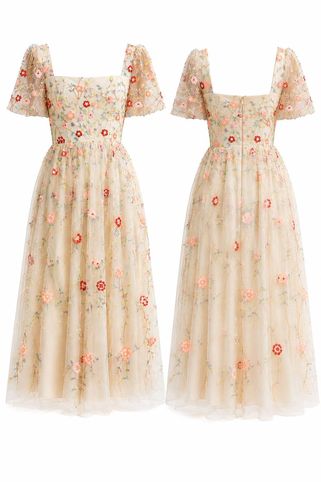 Blossom Enchantment Embroidered Maxi Dress