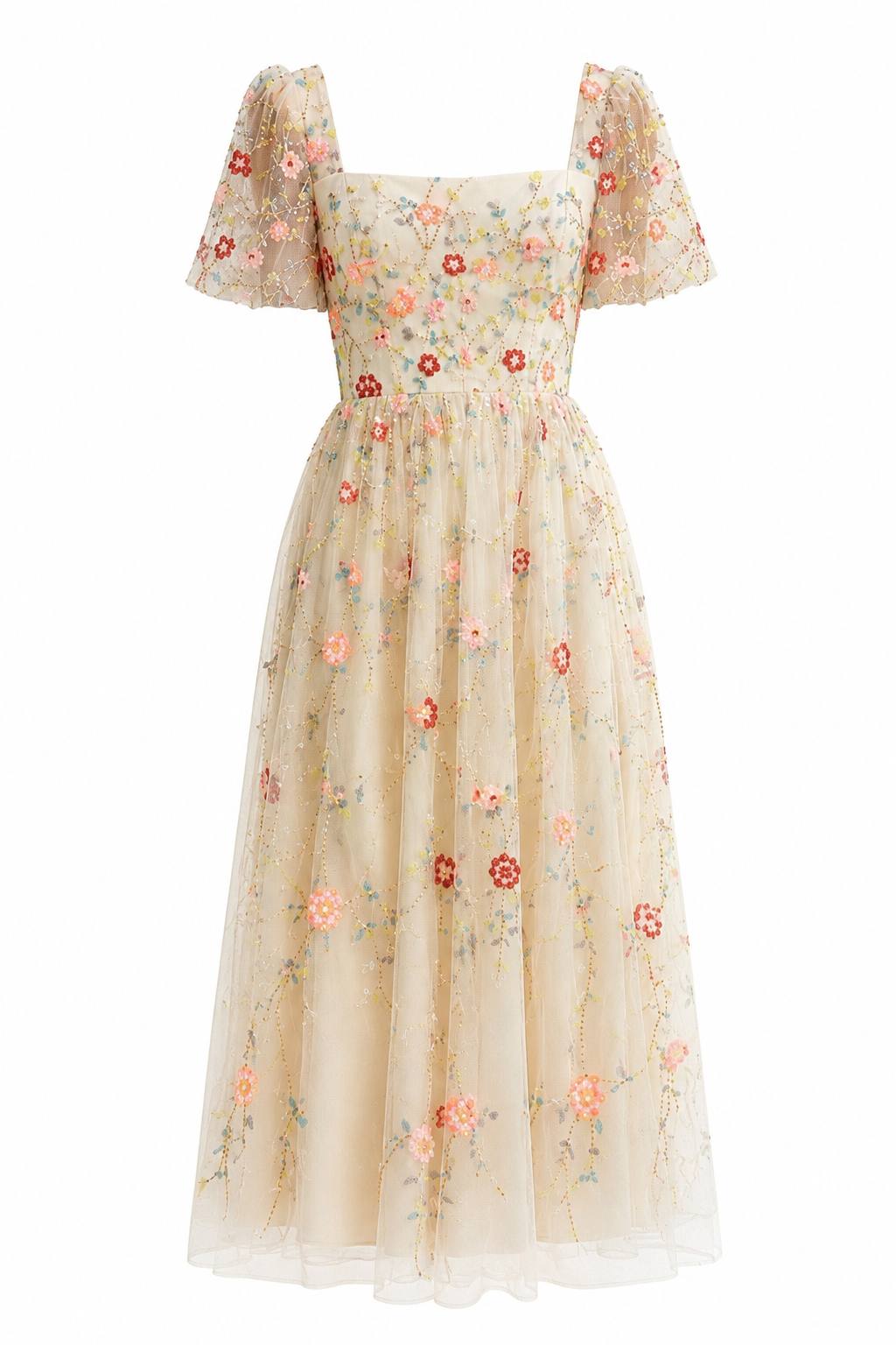 Blossom Enchantment Embroidered Maxi Dress
