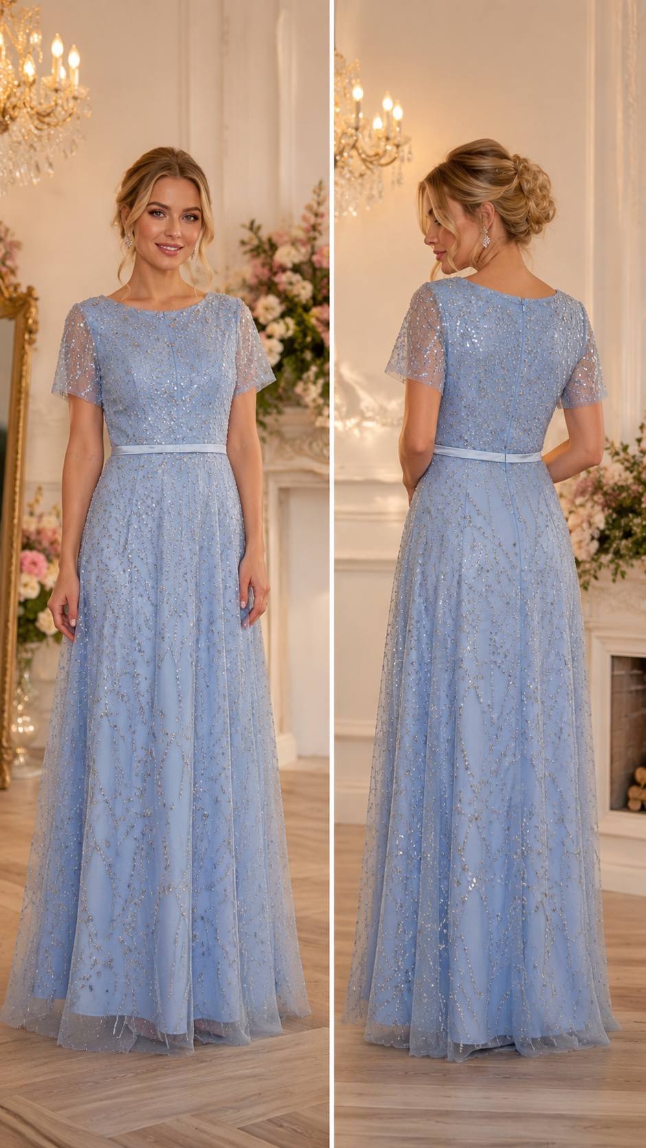Celeste Sparkle Embellished Maxi Dress – Ice Blue