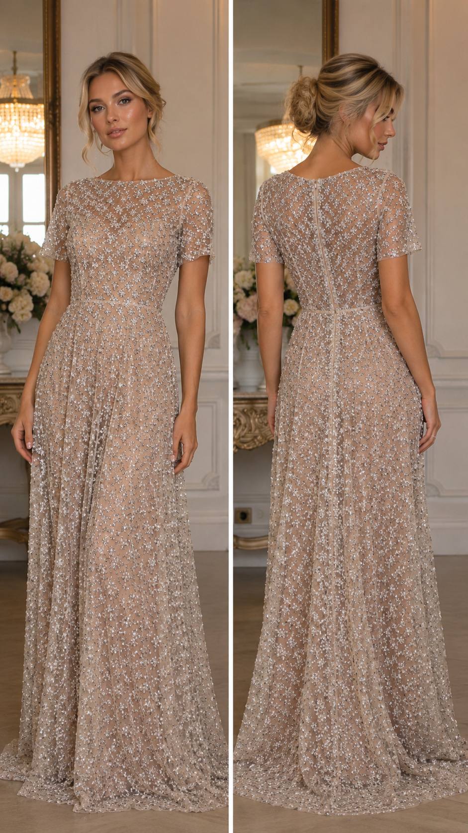 Celestia Sparkle Embellished Maxi Gown – Champagne Nude