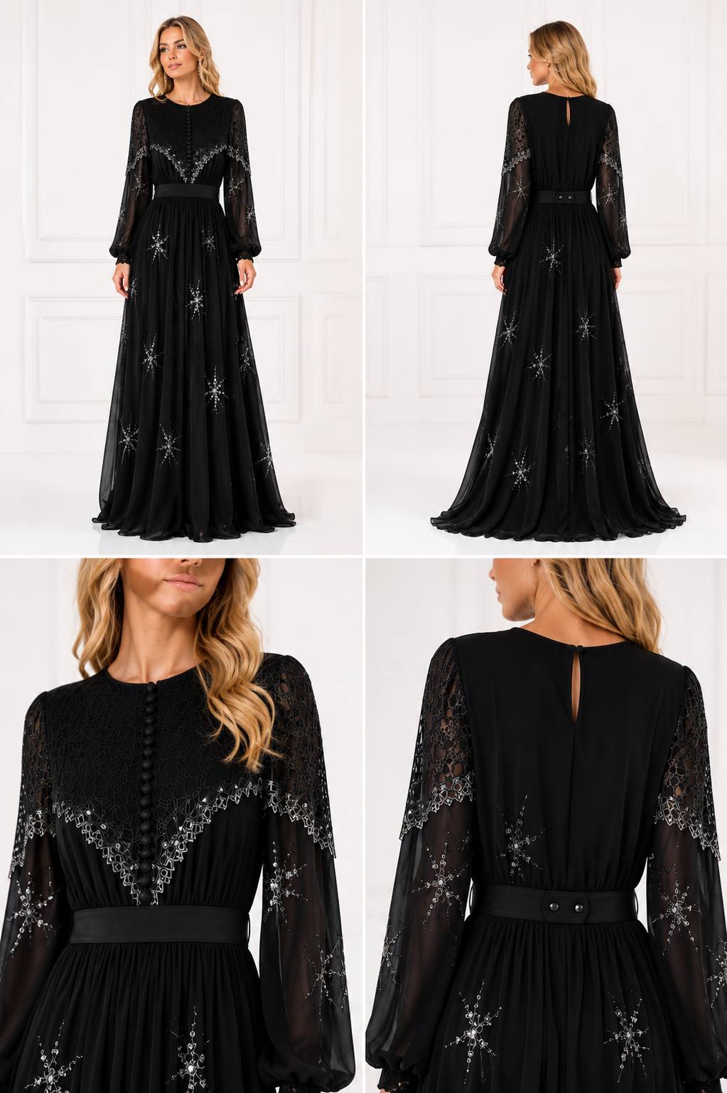 Midnight Starlight Embellished Maxi Dress