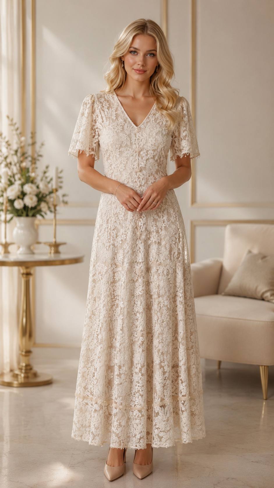 Aurora Lace Corset Back Maxi Dress – Champagne Beige