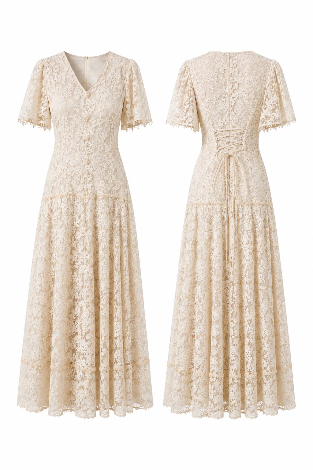 Aurora Lace Corset Back Maxi Dress – Champagne Beige