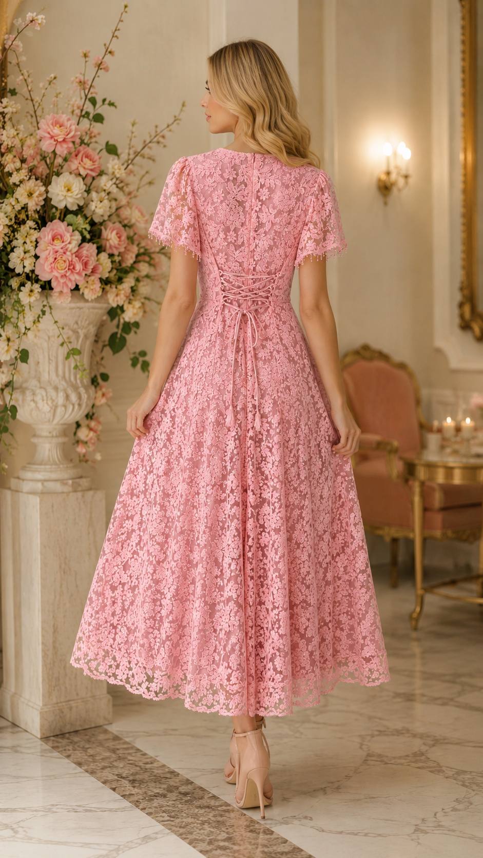 Aurora Lace Corset Back Maxi Dress – Champagne Beige