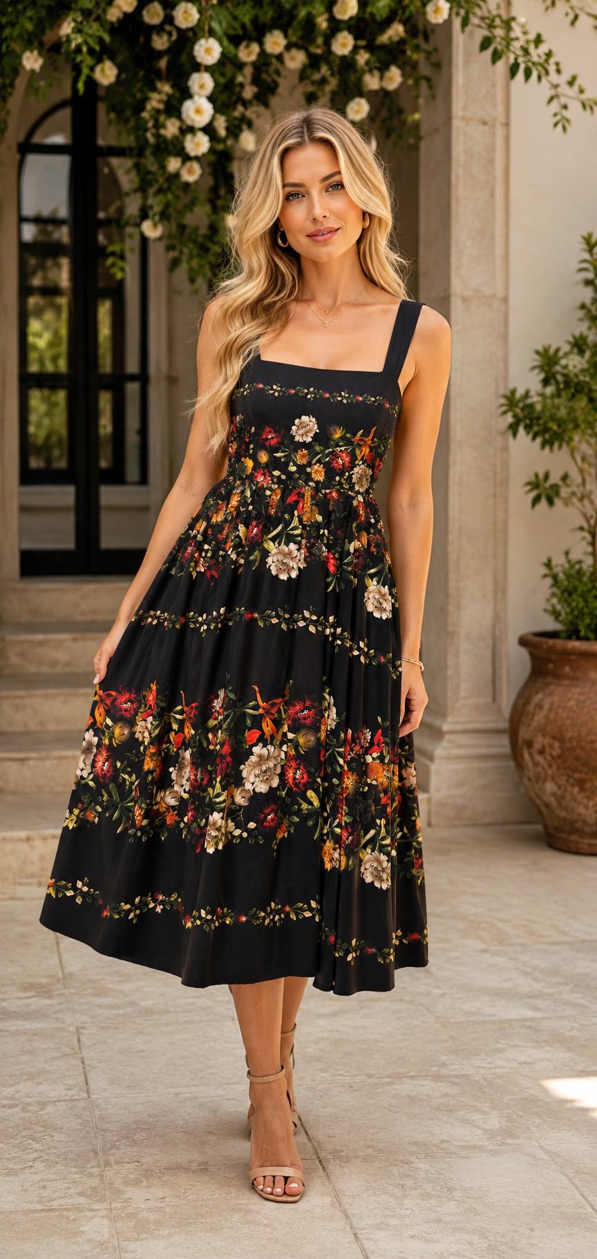 Midnight Garden Floral Midi Dress