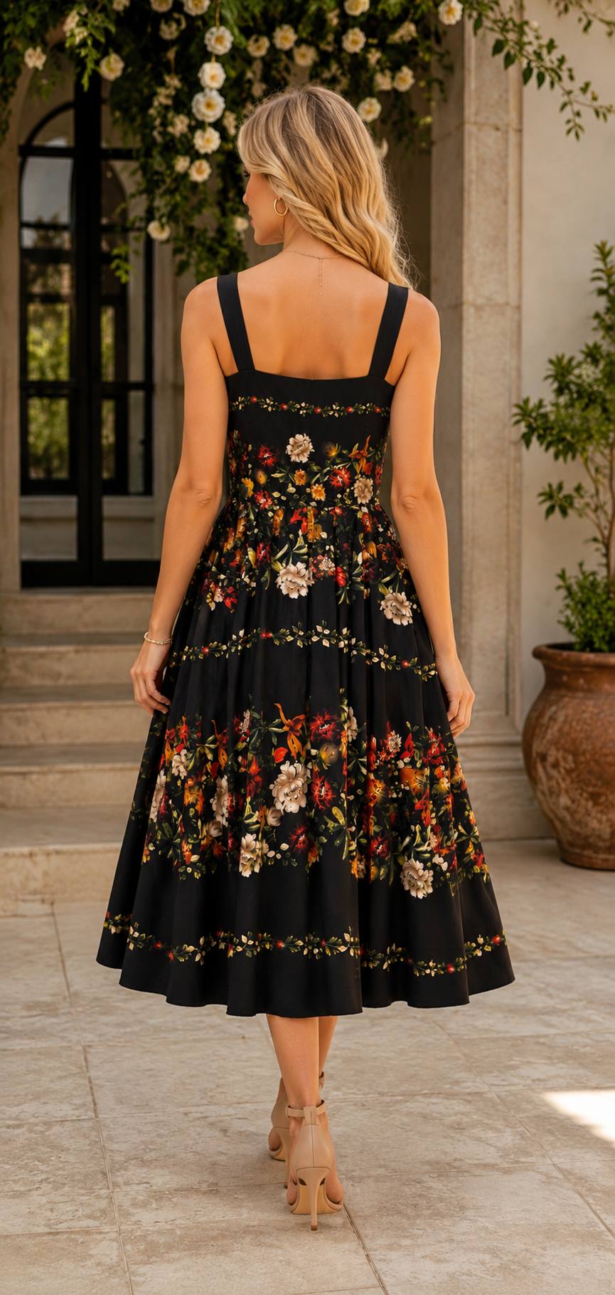 Midnight Garden Floral Midi Dress