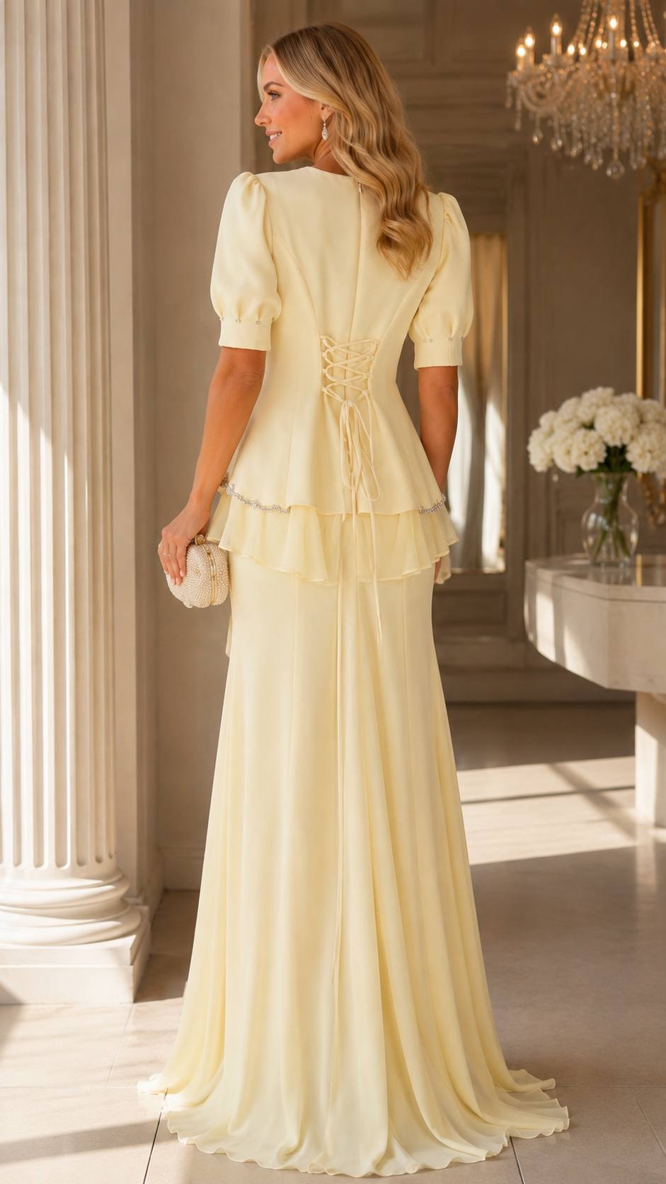Celestia Pearl Embellished Two-Piece Evening Set