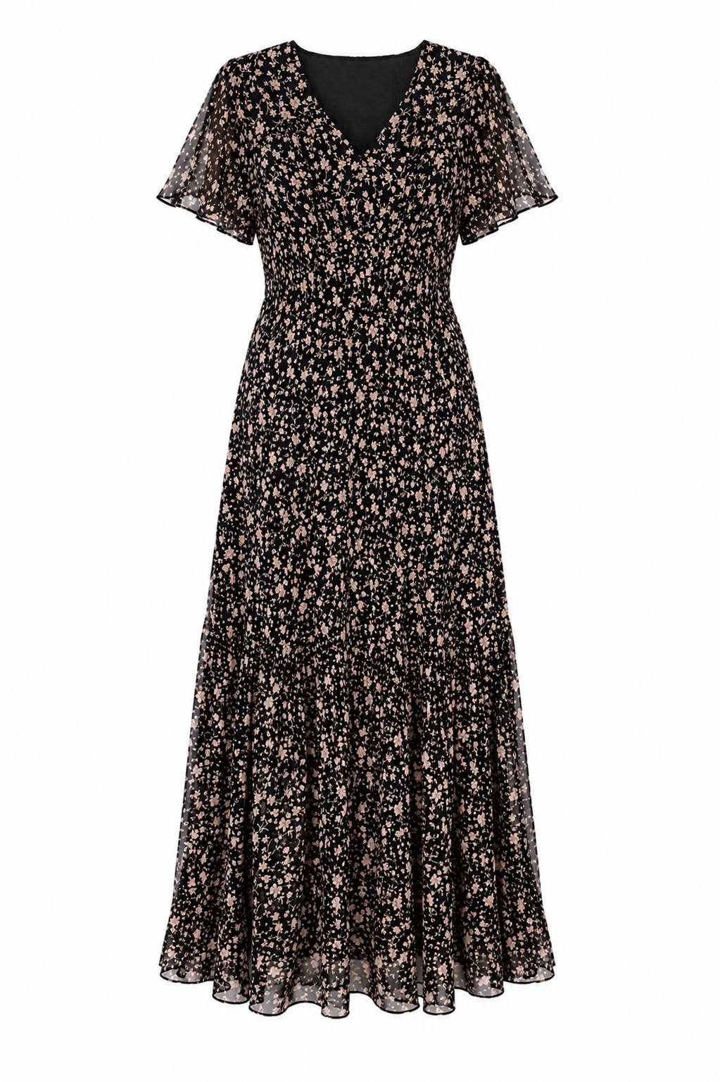 Midnight Bloom Floral Chiffon Maxi Dress