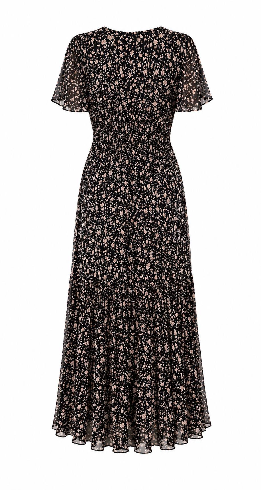 Midnight Bloom Floral Chiffon Maxi Dress