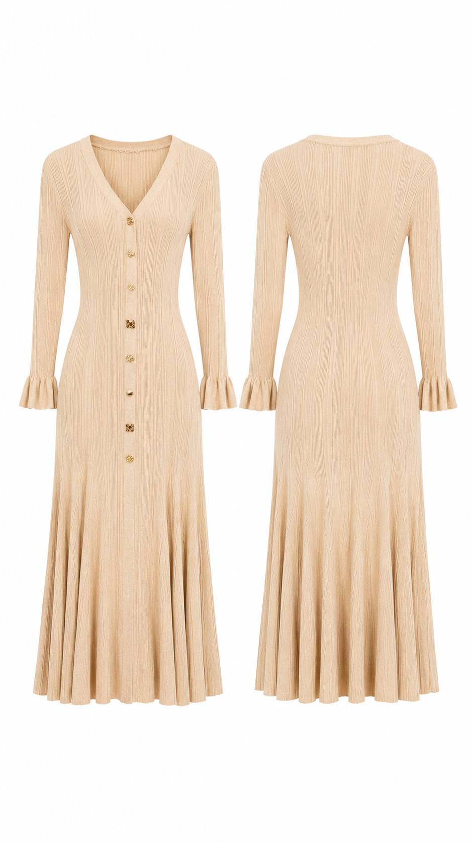 Luna Luxe Ribbed Knit Midi Dress – Champagne Beige