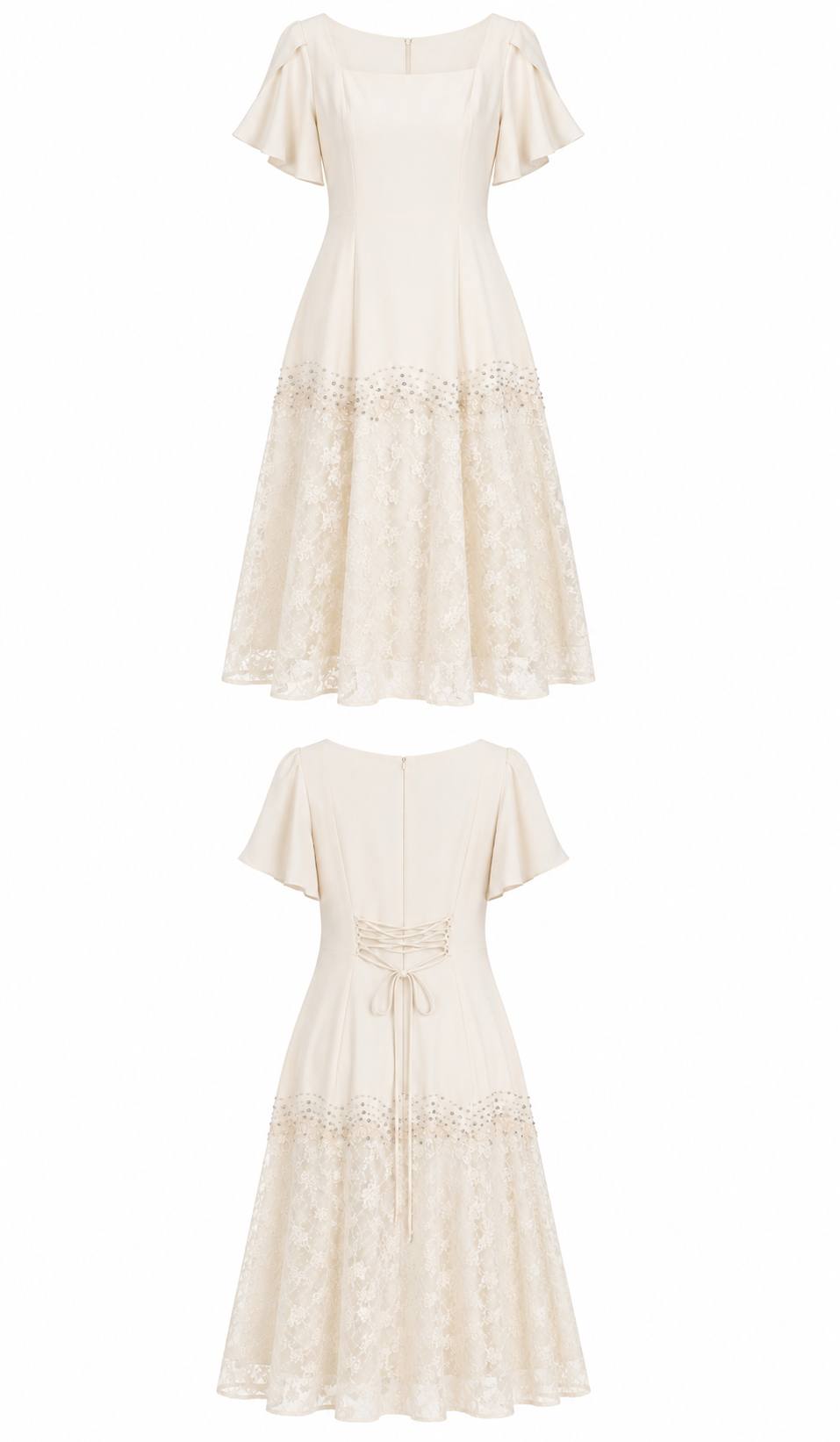 Ivory Pearl Embellished Lace Midi Dress
