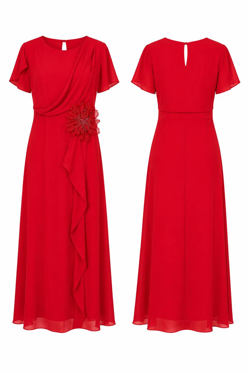 Scarlet Bloom Embellished Chiffon Maxi Dress