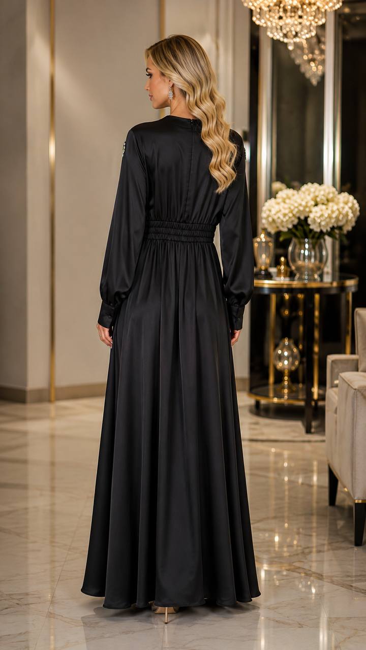 Emerald Crystal Embellished Satin Maxi Dress