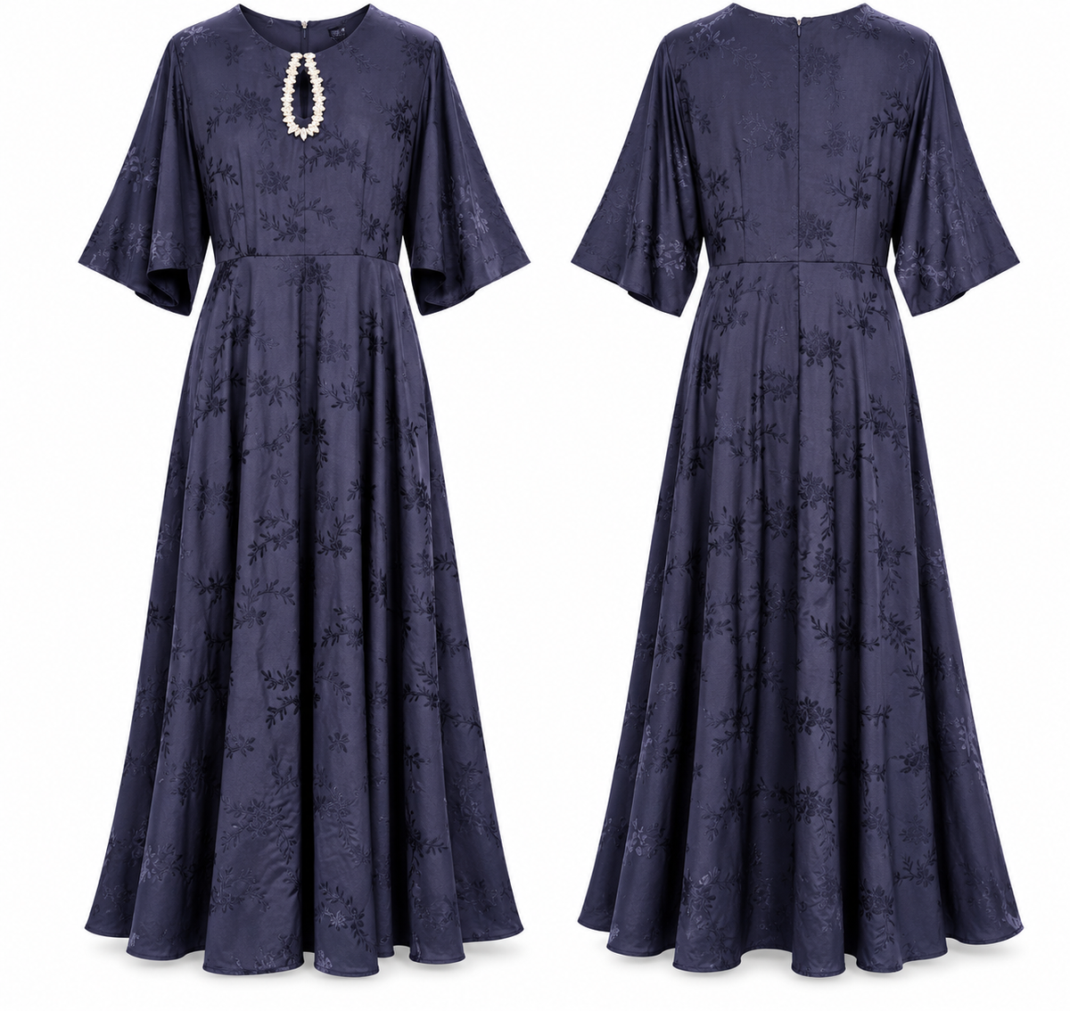 Burgundy Floral Jacquard Maxi Dress