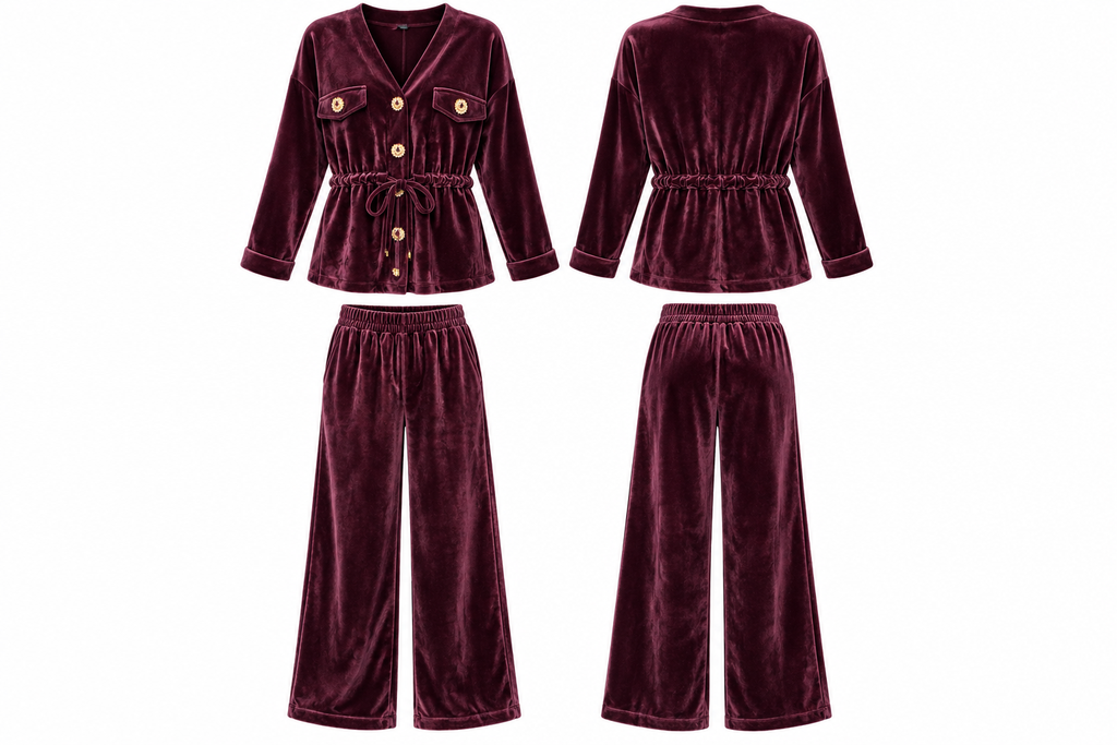 Burgundy Velvet Luxe Two-Piece Set