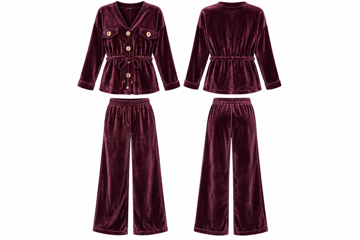 Burgundy Velvet Luxe Two-Piece Set