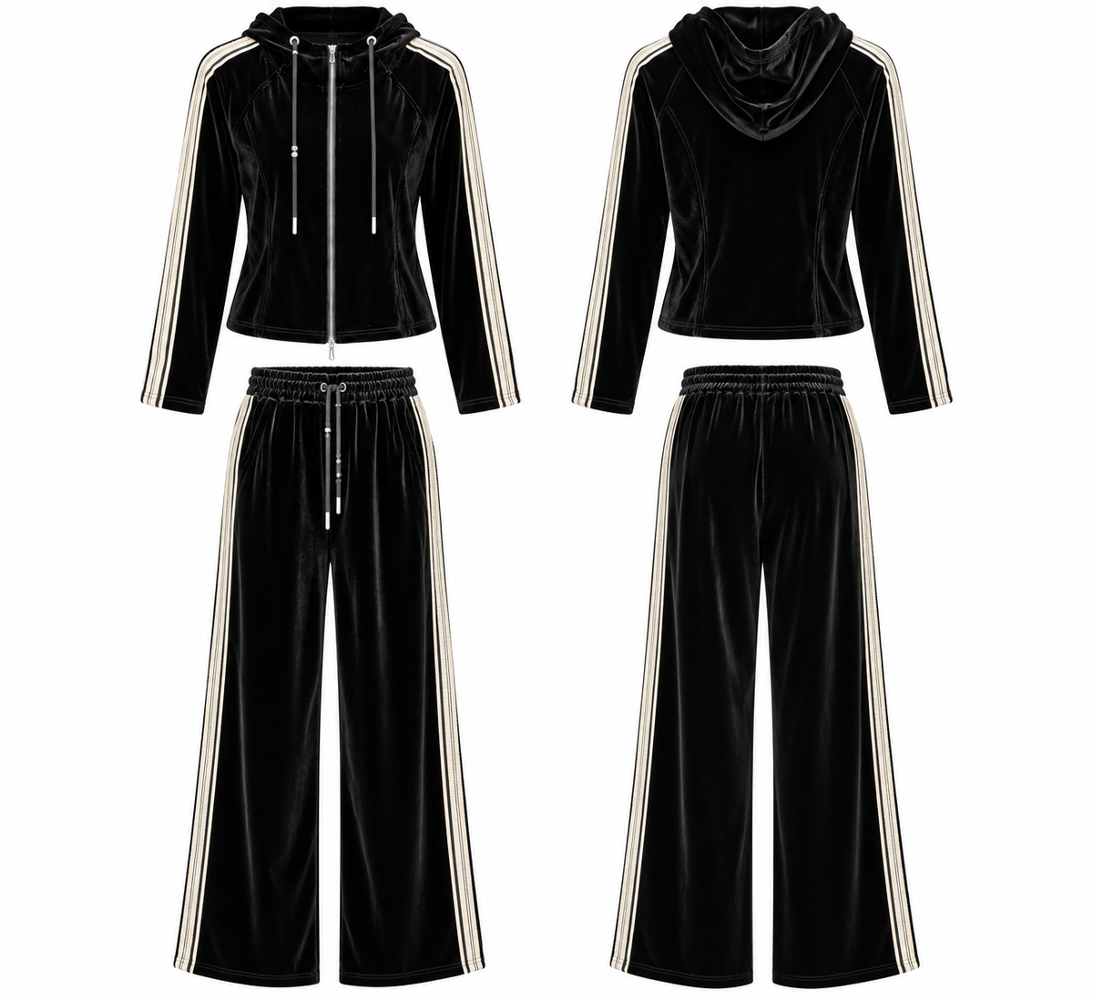 Black Velvet Stripe Tracksuit Set