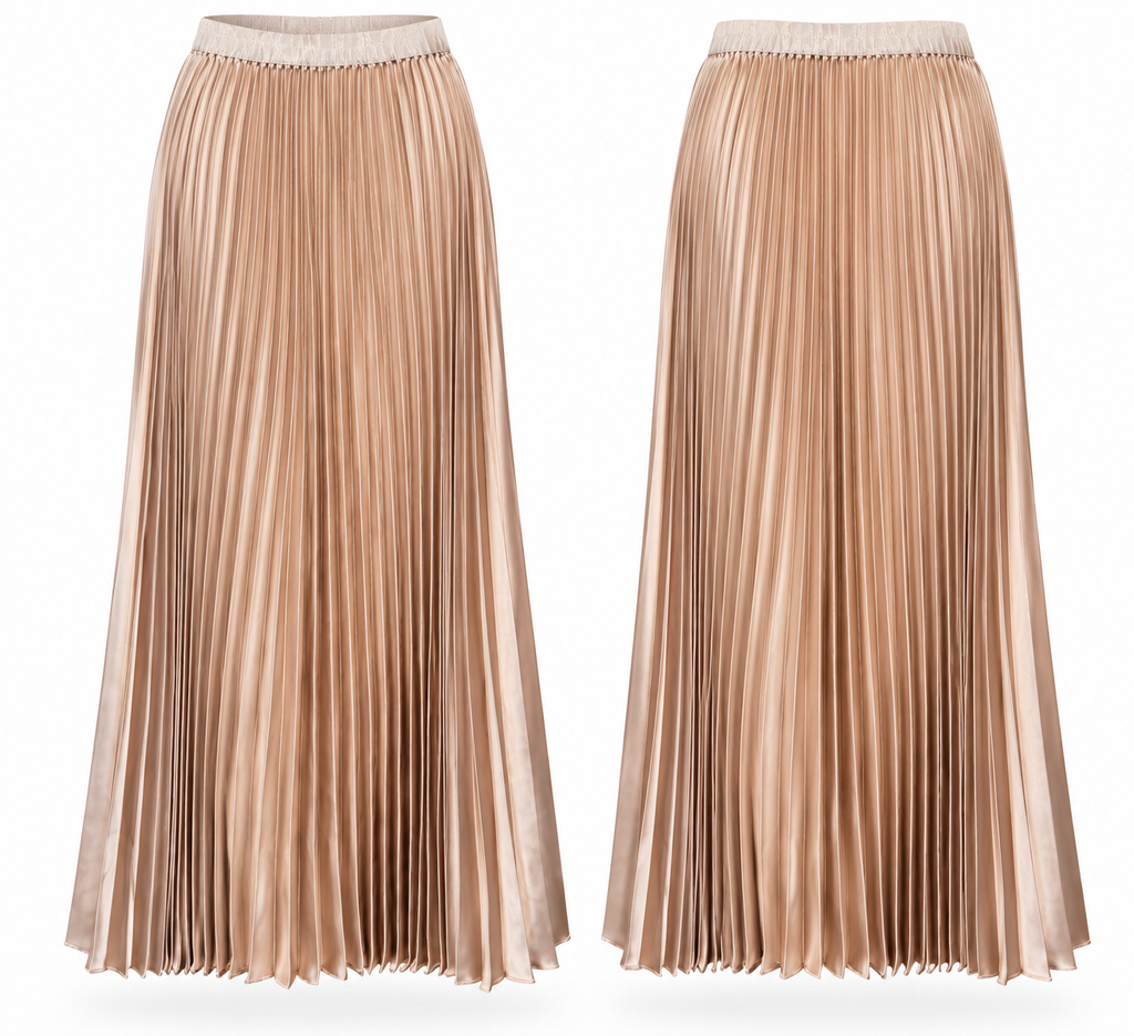 Champagne Satin Pleated Maxi Skirt