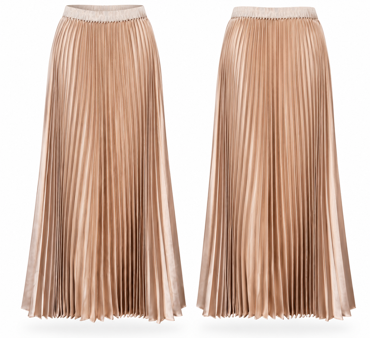 Champagne Satin Pleated Maxi Skirt
