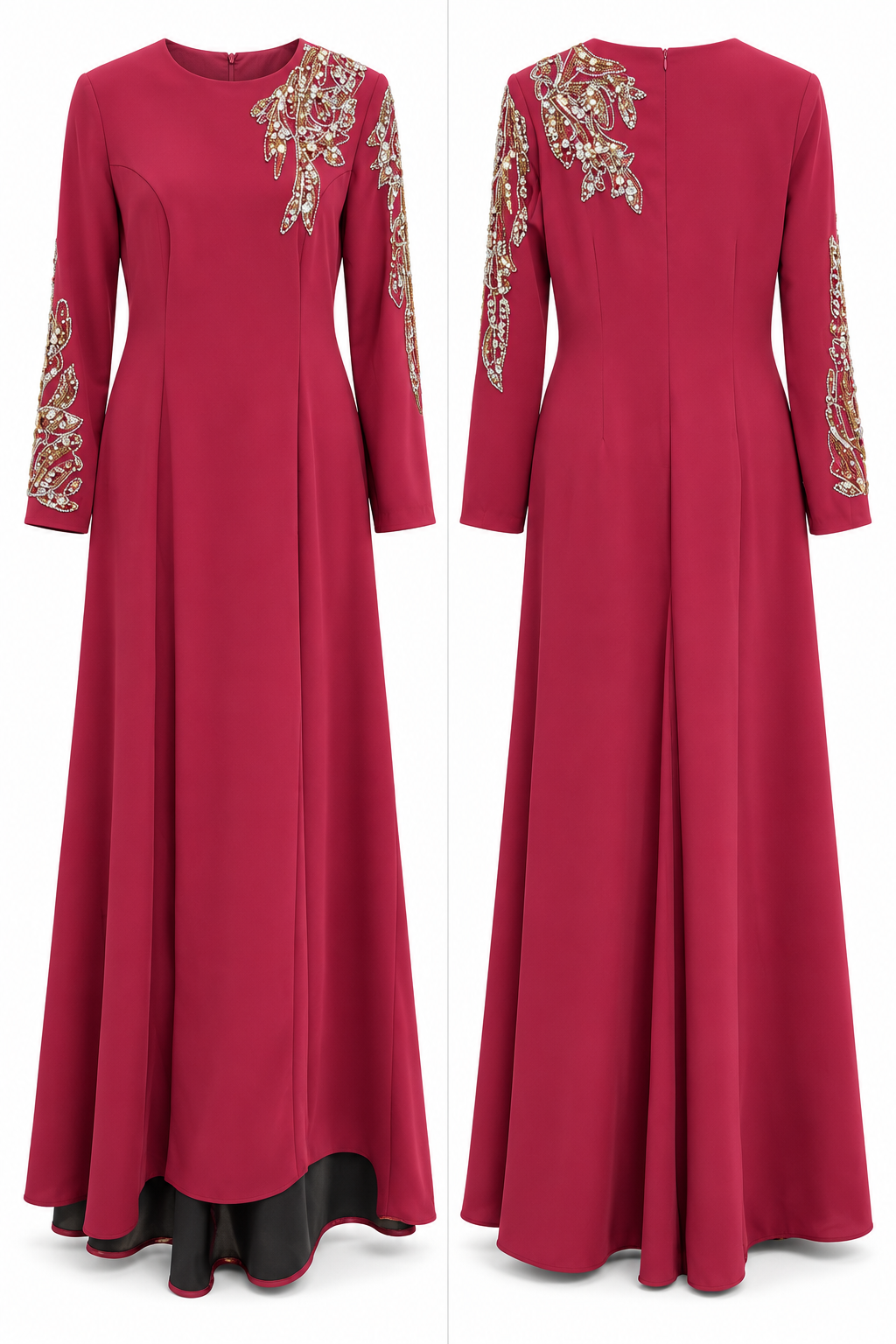 Elegant Burgundy Embellished Maxi Dress