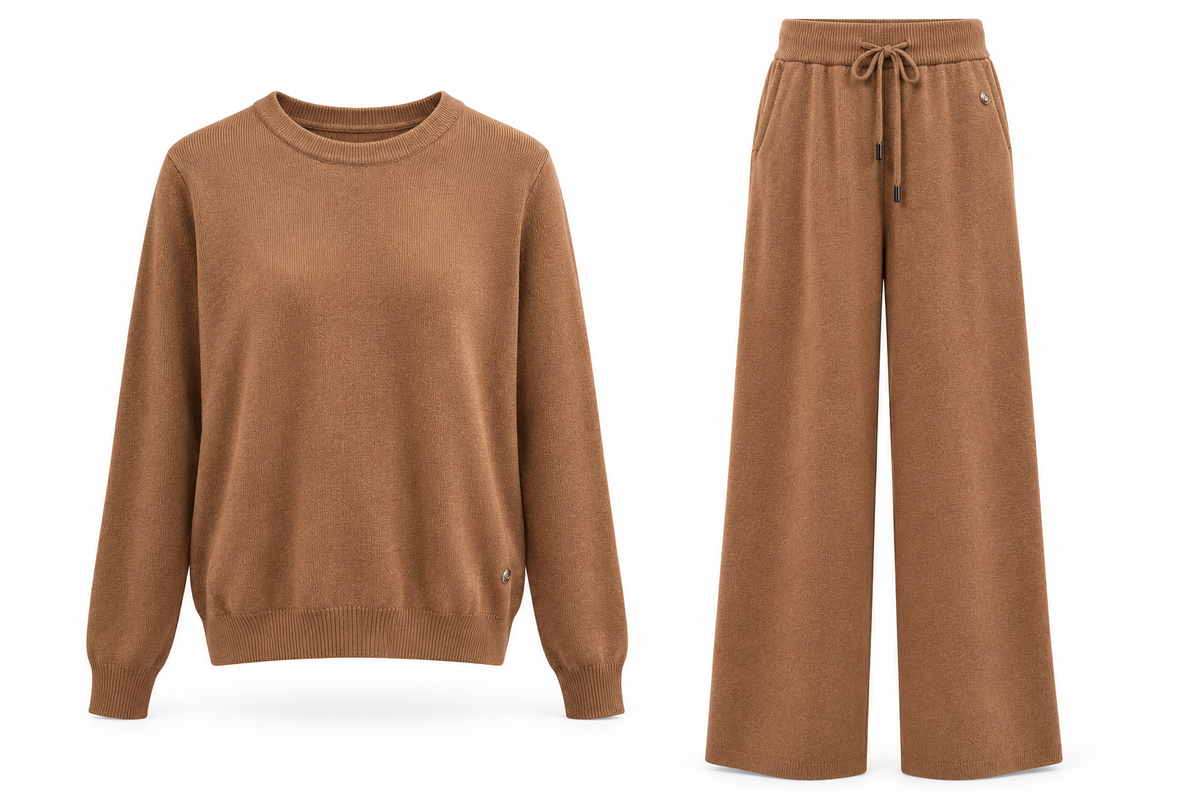 Camel Knit Two-Piece Lounge Set