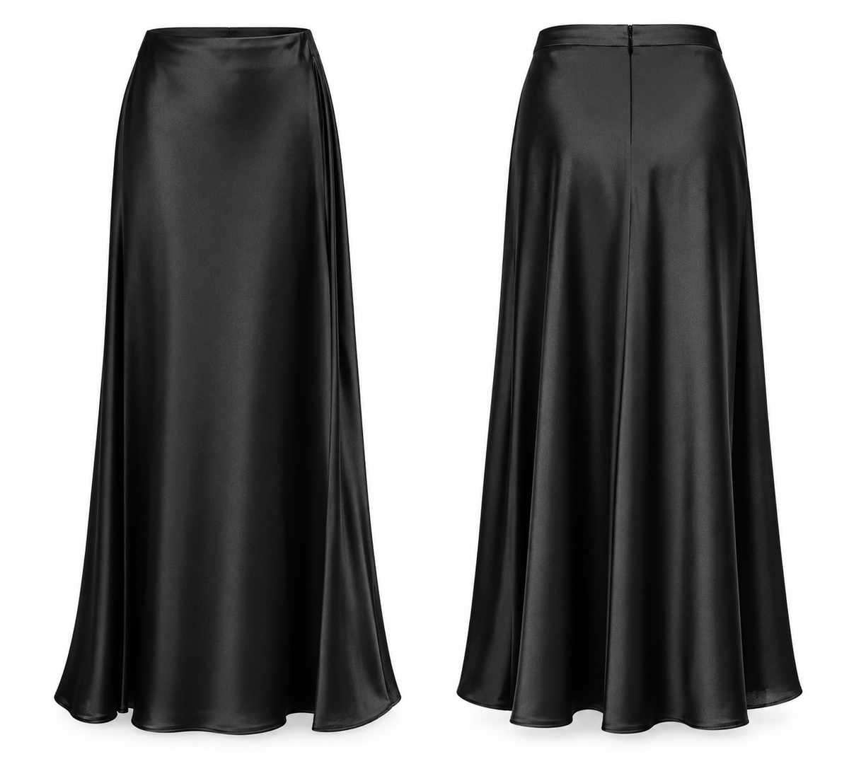 Black Satin Maxi Skirt – Elegant High-Waisted Evening Skirt