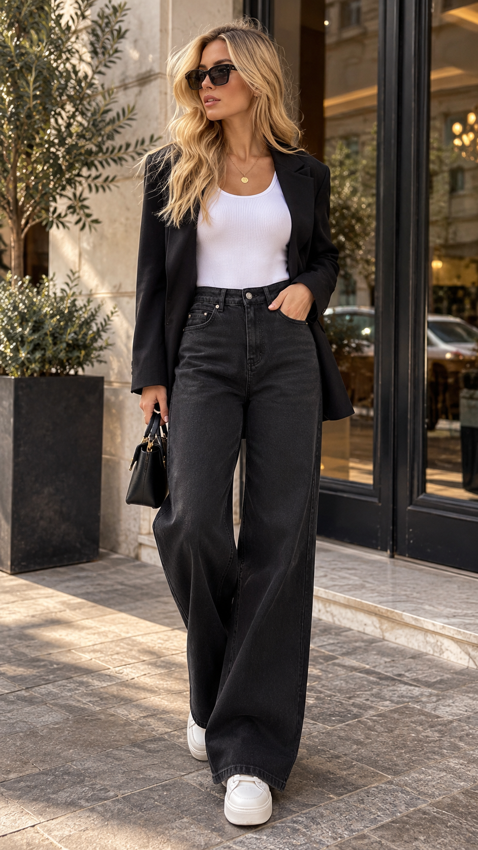Dark Indigo High-Waisted Wide-Leg Jeans