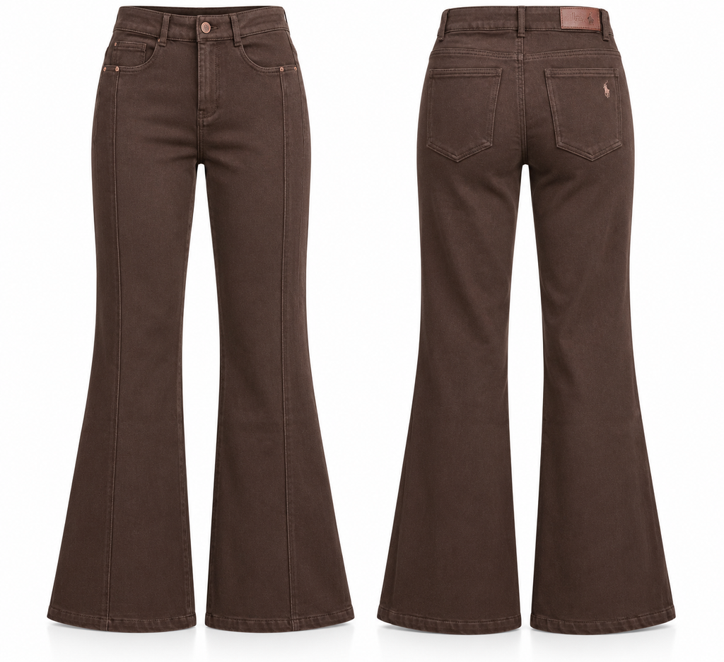 Chocolate Brown High-Waisted Flare Jeans
