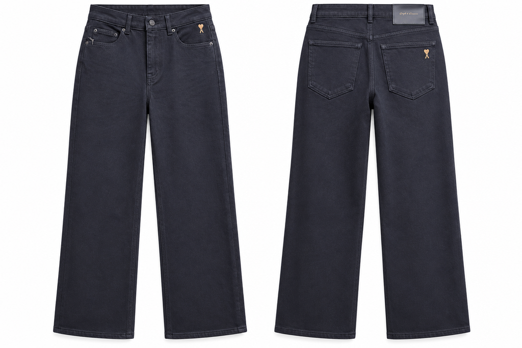 Charcoal Wide-Leg Denim Jeans with Gold Heart Detail