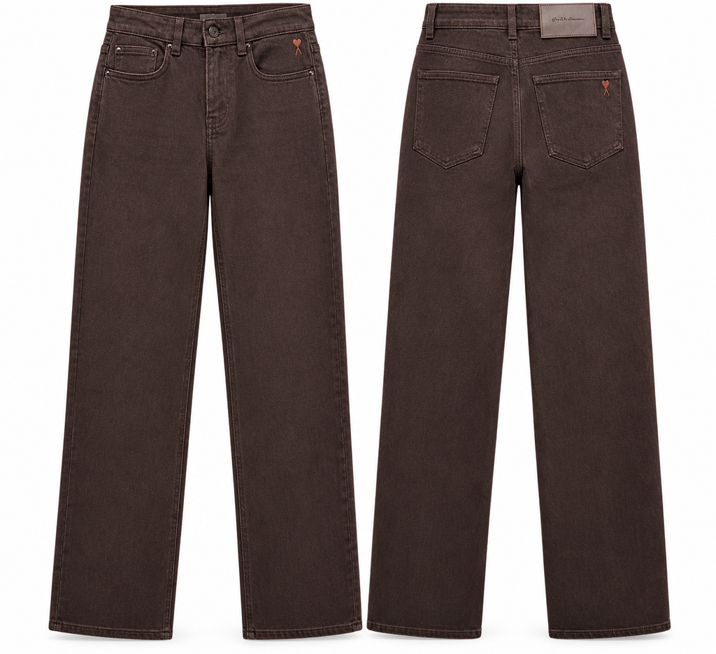 Charcoal Wide-Leg Denim Jeans with Gold Heart Detail
